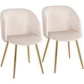 Fran Dining Chair in Pleated White Velvet Waves & Gold Metal (Set of 2)